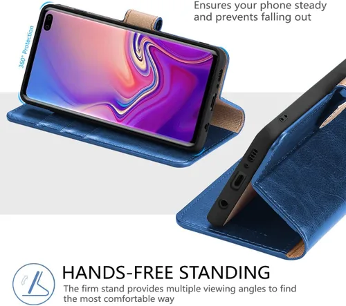 Vista 3 de Belemay Funda tipo cartera para Samsung Galaxy S10, piel de vaca auténtica, funda tipo libro tipo folio, ranuras para tarjetero, bolsillos