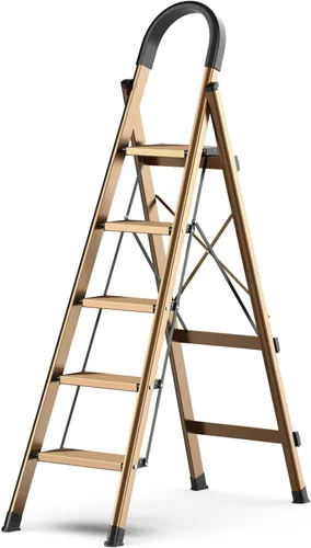 Vista 15 de SOLADDER Escalera plegable de 3 escalones, taburete pequeño para adultos, escalera de hierro antideslizante portátil con pedales anchos para uso