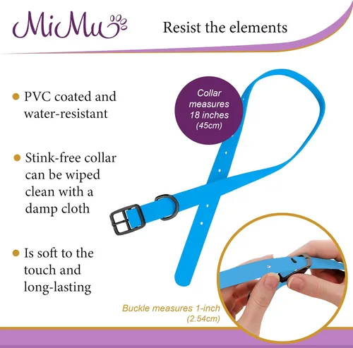Vista 4 de MiMu Collar pequeño de silicona para perro, collar de perro elegante azul de 18 pulgadas con hebilla de punta y bucle de correa con anillo en D