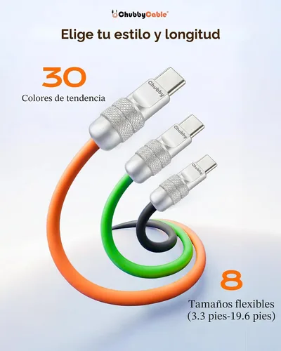 Vista 7 de chubbycable USB C a C 240W cable de carga rápida de silicona, negro, 3.3 pies Premium Zinc Alloy Connectors, 6mm Extra Thick, 45,000+ Bend Tested