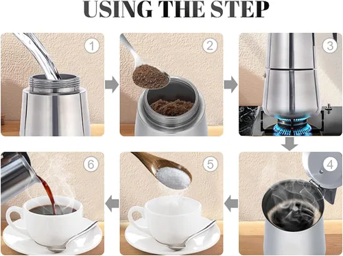 Vista 6 de Atyhao Cafetera eléctrica, olla eléctrica de acero inoxidable de grado alimenticio para el hogar y acampar al aire libre (10.1 fl oz)