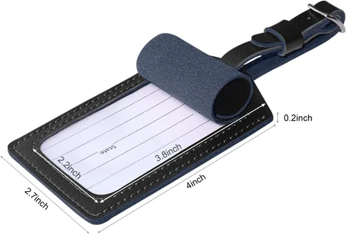 Vista 3 de S-ZONE Etiqueta de identificación de etiquetas de equipaje de cuero para maletas, mochila de 2 piezas, conjunto Negro