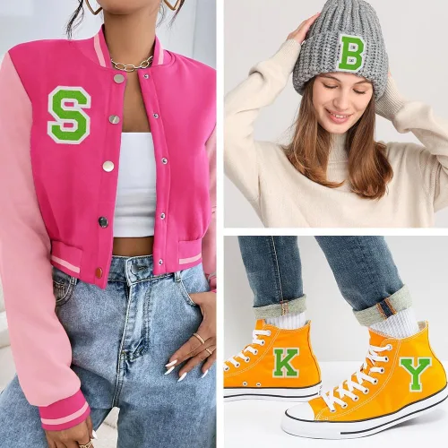 Vista 7 de 26 parches de letras termo-adhesivas para ropa, mochilas, sombreros (A-Z, verde)