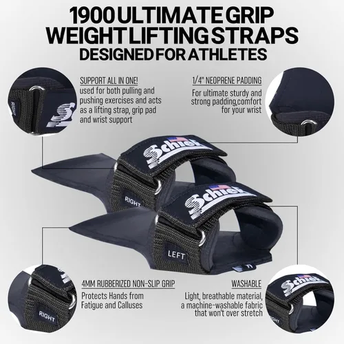 Vista 3 de Schiek Sports 1900 Ultimate Hand Grip - Empuñaduras de neopreno de 0.354 in de grosor para levantamiento de pesas - Agarre seguro antideslizante