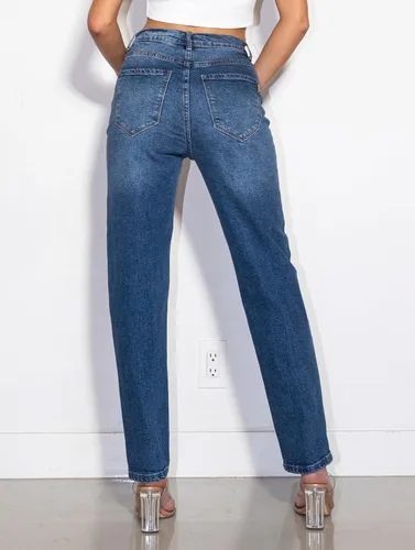 Vista 3 de Vibrant - Pantalones de mezclilla holgados para mujer, cintura alta, estilo casual con dobladillo enrollado de los años 90, pantalones de mezclilla