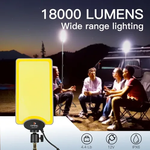 Vista 2 de CONPEX Luces LED telescópicas para acampar de 18000 lúmenes, trípode, control remoto, luz telescópica al aire libre con soporte