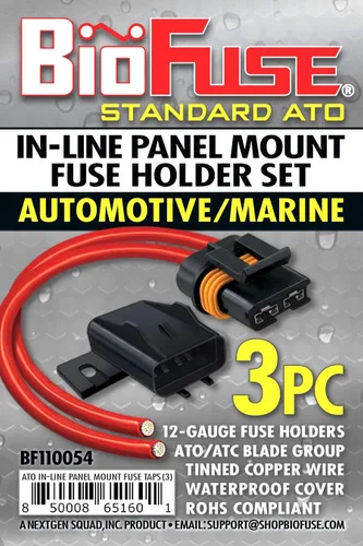 Vista 2 de Portafusibles impermeable ATO 12-AWG estándar para montaje en panel en línea, para uso automotriz y marino. Grupo de cuchillas: ATOF, ATC, ATS, APR