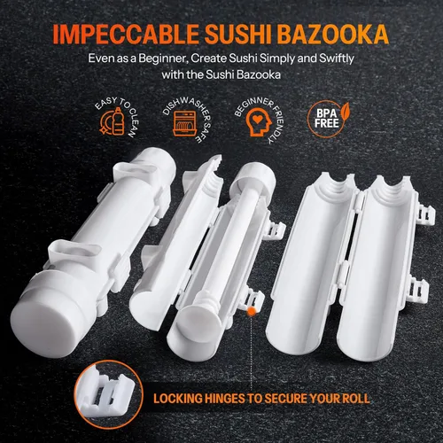 Vista 7 de ISSEVE - Kit de fabricación de sushi 25 en 1 con sushi bazuca y moldes de bambú