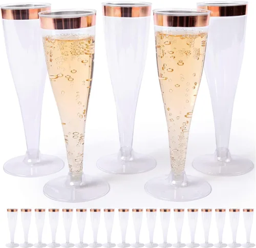 Vista 15 de Prestee Juego de 24 copas de champán de plástico transparente, capacidad de 4.5 onzas, vasos desechables inastillables, adecuadas para bodas