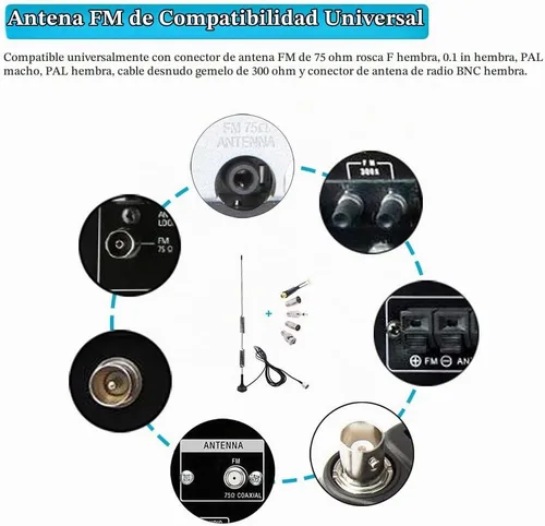 Vista 2 de Fancasee Antena FM universal Base magnética 75 Ohm Tornillo F macho enchufe con PAL BNC 0.138 in y adaptador de 75 a 300 ohmios conector coaxial