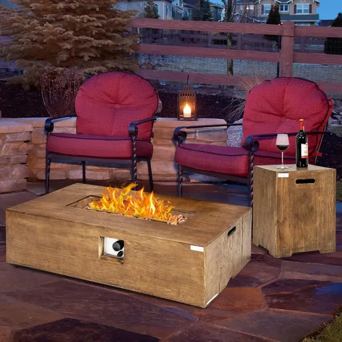 Vista 9 de Tangkula Patiojoy - Juego de 2 mesas para fogata de propano para exteriores, 48 pulgadas, rústica, 50,000 BTU, mesa rectangular de gas con mesa