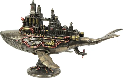 Vista 3 de Veronese Design 6 7/8 pulgadas Steampunk cincuenta y dos hertzios galáctica colonia espacial ballena resina fundida en frío Estatua de acabado