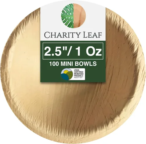 Vista 12 de Charity Leaf Mini tazón redondo de hoja de palma desechable de 3.5 pulgadas (25 piezas) Como bambú Todo natural y biodegradable Tablas