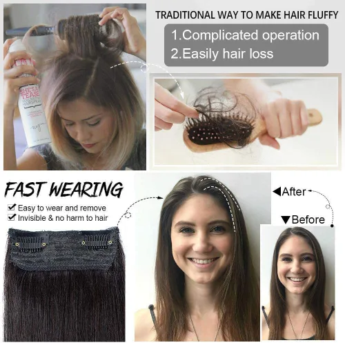 Vista 4 de Extensiones de cabello con clip de volumen real de cabello humano liso y sedoso, extensiones de cabello cortas y naturales invisibles para mujer