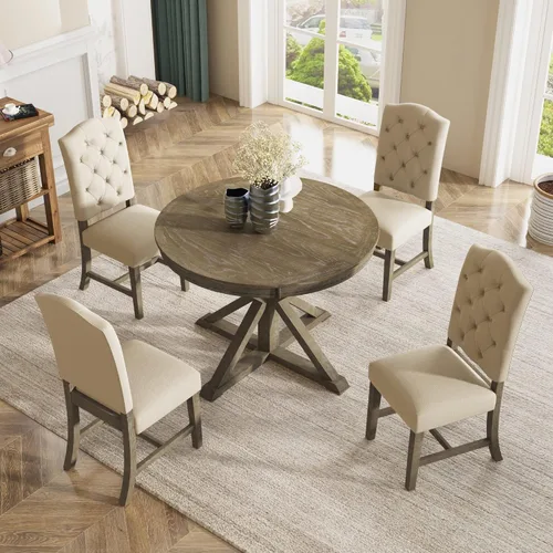 Vista 6 de Merax Juego de mesa de comedor de 5 piezas, mesa extensible con 4 sillas tapizadas para comedor y sala de estar, muebles funcionales de cocina