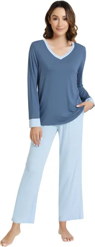 Vista 10 de NACHILA Women's Pajamas Set-Viscose Made from Bamboo, Long Sleeve Sleepwear Top with Pants Comfy Pajama Soft 2 Piece Pjs B-aqua Green