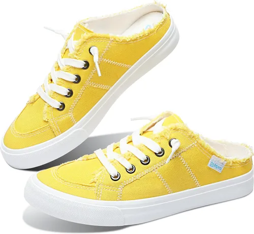 Vista 15 de Obtaom Sandalias de lona para mujer con espuma viscoelástica Clipper, tenis de moda, cómodas, fáciles de poner, sandalias sin tacón para mujer Beige