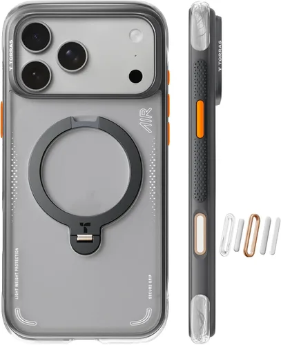 Vista 21 de TORRAS Ostand Q3 Air - Funda para iPhone 17 Pro con soporte magnético de 360°, compatible con MagSafe, probada contra caídas de grado mil, botón