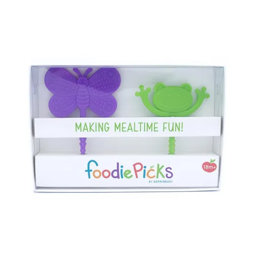 Vista 4 de BapronBaby Garden Foodie Picks (paquete de 2 unidades, rana y mariposa), utensilios para niños pequeños + preescolares, sin BPA, aptos