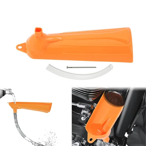 Vista 4 de Juego de embudo de llenado de cárter para llenado de aceite y tapones de drenaje primarios compatibles con Harley Orange Primary Case Oil Funnel
