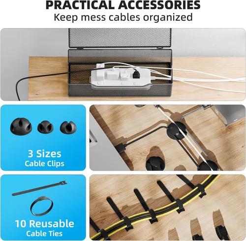Vista 7 de Marbrasse Paquete de 3 cajas de organización de cables, caja organizadora de cables de malla metálica para cables de TV, ocultación eléctrica