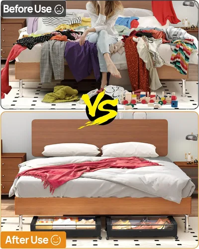 Vista 3 de Almacenamiento debajo de la cama, almacenamiento debajo de la cama con ruedas, almacenamiento debajo de la cama para ropa, mantas, zapatos... Negro