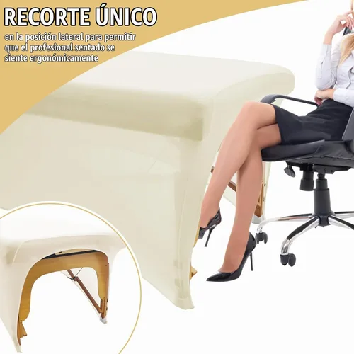 Vista 4 de Funda de cama elástica para cama de extensión de pestañas (beige) Juego de sábanas protectoras de spa para cama de pestañas o cama de masaje