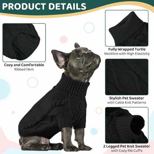 Vista 74 de Queenmore - Suéter de punto trenzado con cuello alto para perros pequeños, para climas fríos, para chihuahua, bulldog, teckel, carlino y yorkie, XS