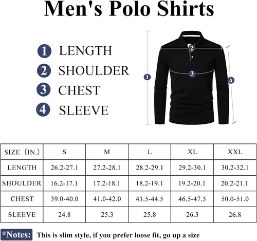 Vista 6 de A WATERWANG Polera polo de manga larga para hombre, de algodón, ajustado, diseño básico