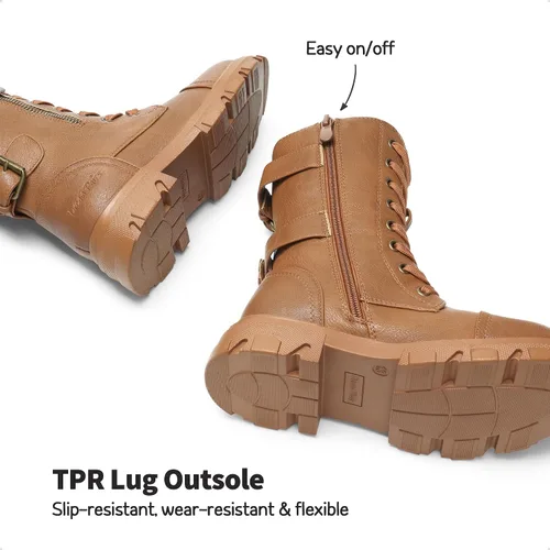 Vista 6 de DREAM PAIRS Botas de tobillo con cremallera lateral para niñas pequeñasniños grandes
