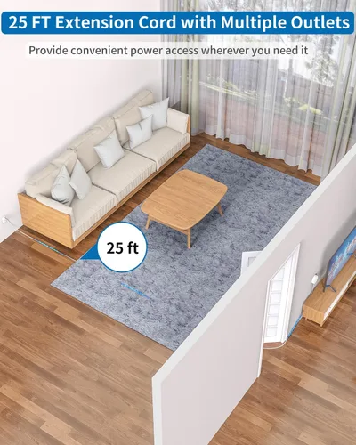 Vista 2 de NTONPOWER - Cable de extensión plano de 25 pies, regleta de alimentación de enchufe plano con 3 tomas, 4 puertos USB (2 USB C), cable de extensión