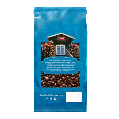 Vista 2 de Kauai Café molido, descafeinado tostado medio, café molido arábica del mayor productor de café de Hawái, aroma brillante con notas florales ligeras