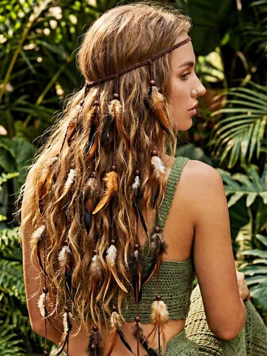 Vista 6 de CAKURE Diadema de plumas bohemia, tocado hippie negro, tocado indio, accesorios para el cabello de plumas para mujeres y niñas (tipo A)