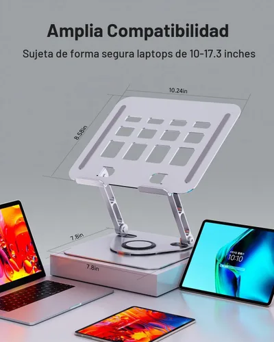Vista 8 de Soporte para computadora portátil para escritorio, soporte ajustable giratorio para computadora, base de rotación de 360°, soporte ergonómico