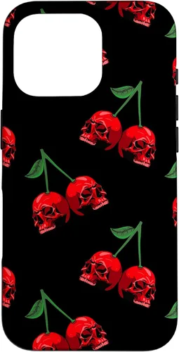 Vista 20 de Cute Cherry Skull Pattern Red Scary Skulls Black Background Case for iPhone 17