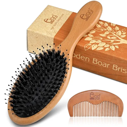 Vista 12 de BLACK EGG Cepillo de cerdas de jabalí para mujeres, hombres y niños, cerdas naturales suaves para cabello delgado y fino, restaura brillo y textura