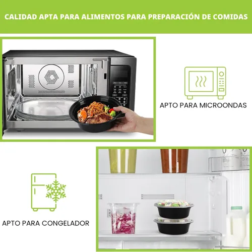 Vista 3 de Recipientes de preparación de comidas con tapas, paquete de 50 tazones de comida de 32 onzas, recipientes redondos para llevar, sin BPA, aptos