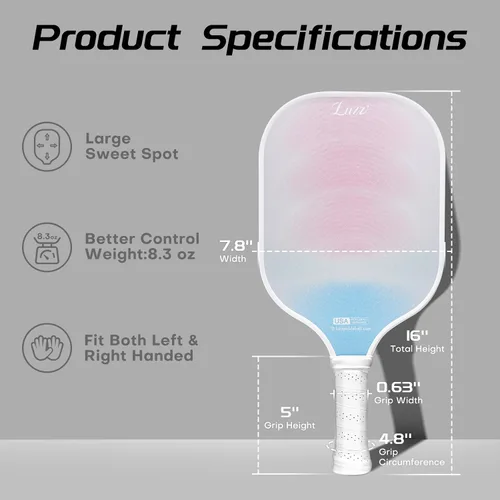 Vista 6 de LUZZ Pickleball Paddles, T700 Carbon Fiber Pickleball Paddle Sandblasted Surface with Honeycomb Core Pickle Ball Rackets for Beginners Increased UN