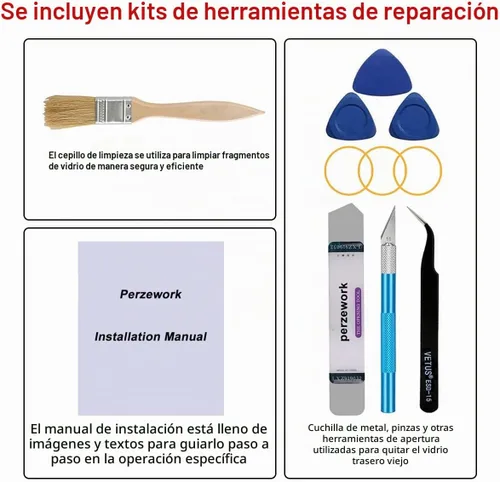 Vista 5 de Reemplazo de vidrio trasero OEM para iPhone 14 6.1 pulgadas con kit de herramientas de reparación (azul)