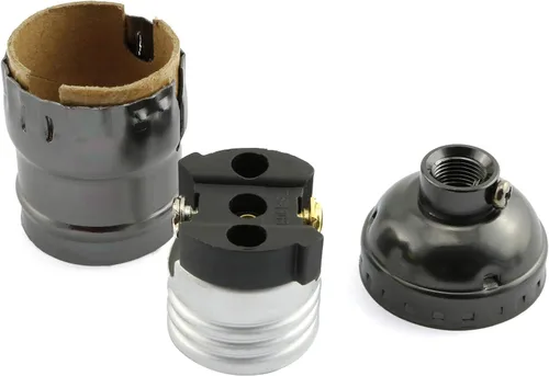 Vista 5 de DZS Elec 2 unids E26 /E27 Metal Shell luz zócalos negro lámpara base accesorios de iluminación soporte bombilla Edison Vintage luces