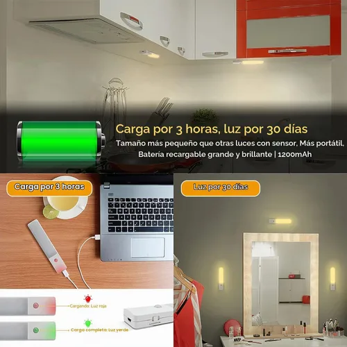 Vista 5 de Luces LED recargables para debajo del gabinete, con sensor de movimiento magnético para interiores, sensor de movimiento, luces inalámbricas