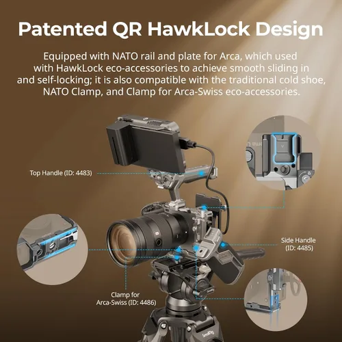 Vista 4 de SmallRig FX3 / FX30 HawkLock Kit de jaula para cámara de liberación rápida para Sony con abrazadera de cable, zapata fría QR incorporada riel