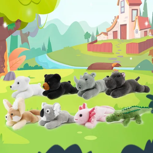 Vista 5 de Animal de peluche realista de 8 pulgadas para niños, con postura acostada, peluche para niños y niñas, adultos, cumpleaños, abrazo, enseñanza