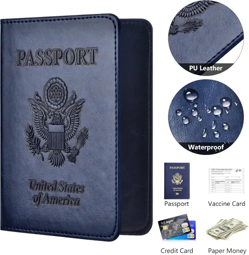 Vista 4 de Combo de tarjetero para pasaporte y vacuna, soporte para pasaporte con ranura para tarjeta de vacuna, cartera para pasaporte, funda para pasaporte