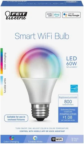 Vista 2 de Feit Electric - Bombillas inteligentes A19 RGBW que cambian de color, 60 W Eq - 1 paquete