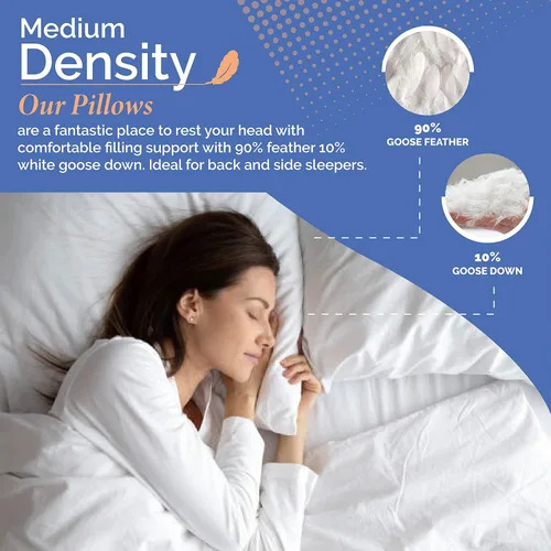Vista 3 de Continental Bedding Almohada de plumas para dormir de lado, 10% plumón, 90% relleno de plumas, loft mediano de 6 pulgadas, 300 hilos, 100% algodón