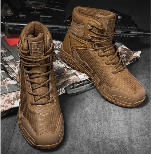 Vista 6 de Botas de senderismo ligeras para hombre, botas de caza, botas de trabajo, botas tácticas militares, botas de combate para motocicleta