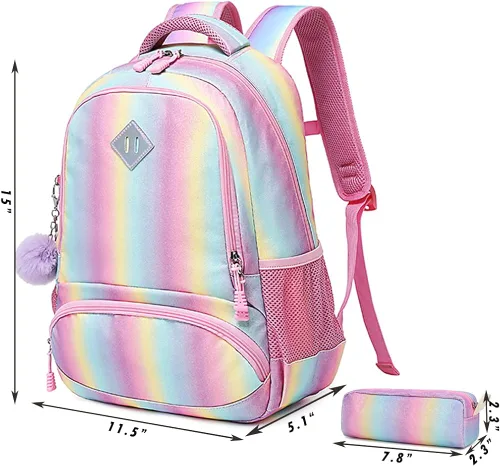 Vista 2 de Meisohua Mochilas escolares para niñas, mochila de unicornio con bolsa de almuerzo y estuche para lápices, juego de bolsas escolares 3 en 1