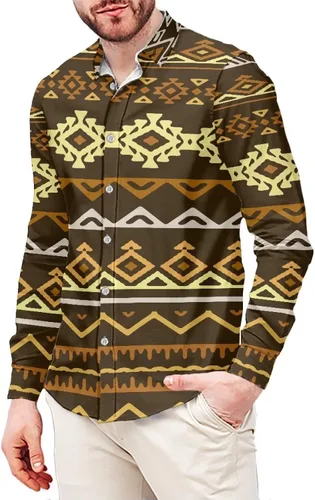 Vista 7 de Camisa azteca con botones para hombre, patrón nativo americano, camisas de manga larga con cuello en V y nación tribal