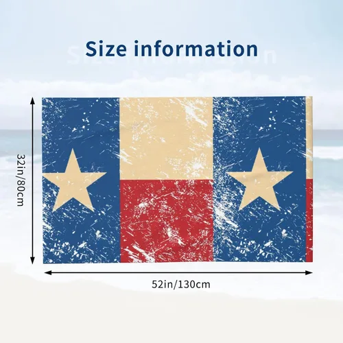 Vista 2 de Decktt Toalla de playa con bandera retro de Texas, 32 x 52 pulgadas, toalla de camping de microfibra de secado rápido, súper absorbente, súper